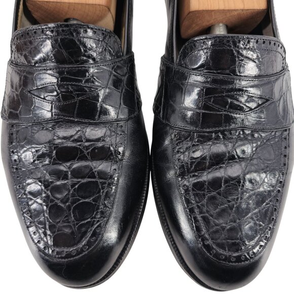 Vintage Mezlan Exotic Crocodile and Leather Dress Shoes Mens 8.5M Penny Loafers - Picture 7 of 11